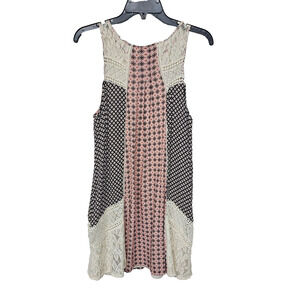 Hint of Mint Womens Pink Cream Sleeveless Patchwork Lace Swing Mini Dress Size M